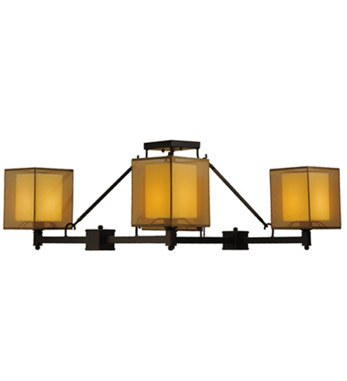 Meyda Lighting Horizon Bay 51" 4-Light Mahogany Bronze Semi-flush Mount Ceiling Light With Beige Idalight Shade