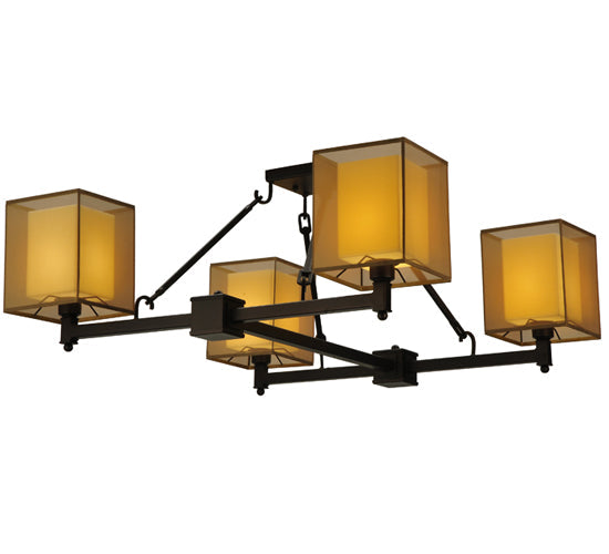 Meyda Lighting Horizon Bay 51" 4-Light Mahogany Bronze Semi-flush Mount Ceiling Light With Beige Idalight Shade