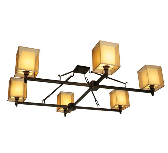 Meyda Lighting Horizon Bay 85" 6-Light Mahogany Bronze Semi-flush Mount Ceiling Light With Amber Idalight Shade