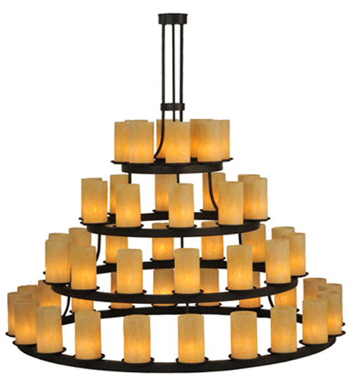 Meyda Lighting Horizon Gold 72" 52-Light 4-Tier Timeless Bronze Chandelier With Sahara Taupe Idalight Shade