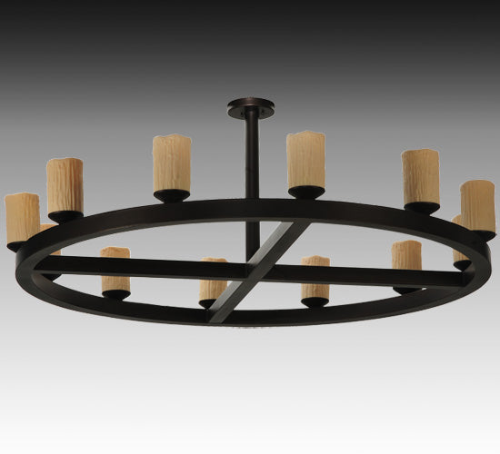 Meyda Lighting Horizon Ring 61" 12-Light Mahogany Bronze Semi-flush Mount Ceiling Light With Beige Idalight Shade