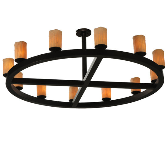 Meyda Lighting Horizon Ring 61" 12-Light Mahogany Bronze Semi-flush Mount Ceiling Light With Beige Idalight Shade