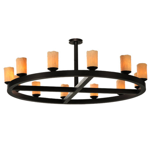 Meyda Lighting Horizon Ring 61" 12-Light Mahogany Bronze Semi-flush Mount Ceiling Light With Beige Idalight Shade