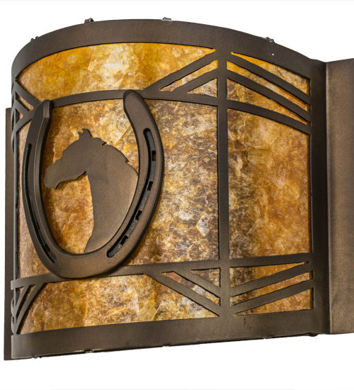 Meyda Lighting Horseshoe 12" Antique Copper Wall Sconce With Amber Mica Shade Glass