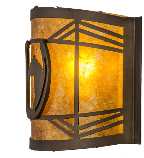 Meyda Lighting Horseshoe 12" Antique Copper Wall Sconce With Amber Mica Shade Glass