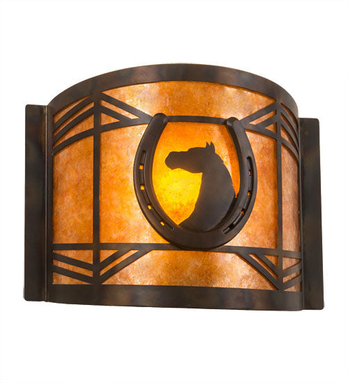 Meyda Lighting Horseshoe 12" Dark Burnished Antique Copper Wall Sconce With Amber Mica Shade Glass
