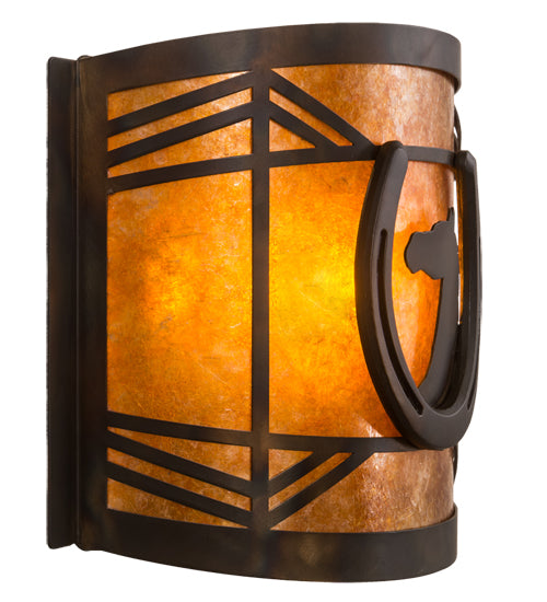 Meyda Lighting Horseshoe 12" Dark Burnished Antique Copper Wall Sconce With Amber Mica Shade Glass