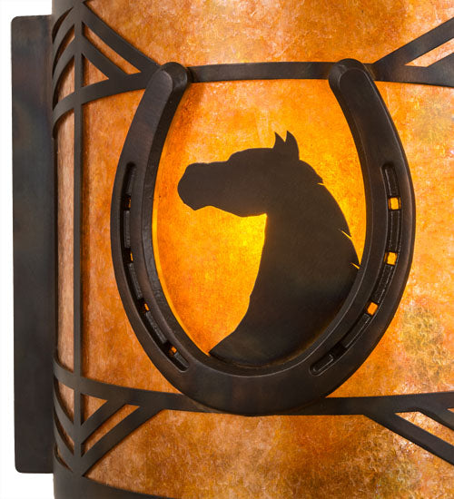Meyda Lighting Horseshoe 12" Dark Burnished Antique Copper Wall Sconce With Amber Mica Shade Glass