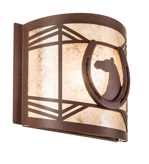 Meyda Lighting Horseshoe 12" Rust Wall Sconce With Silver Mica Shade Glass