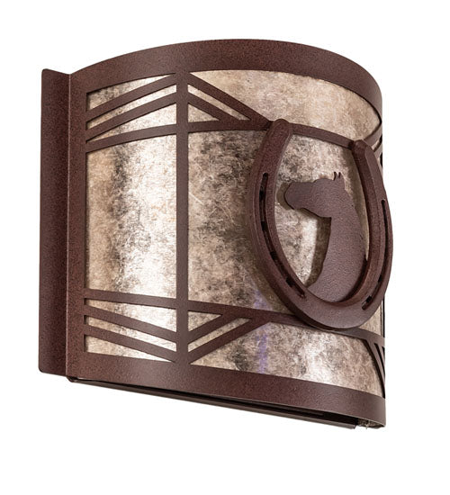 Meyda Lighting Horseshoe 12" Rust Wall Sconce With Silver Mica Shade Glass