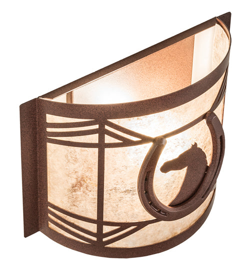 Meyda Lighting Horseshoe 12" Rust Wall Sconce With Silver Mica Shade Glass