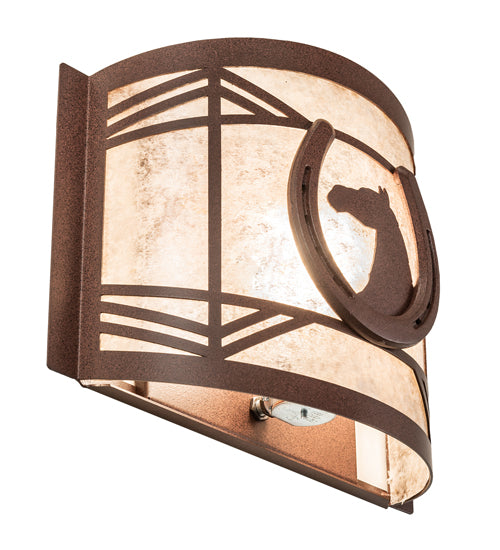 Meyda Lighting Horseshoe 12" Rust Wall Sconce With Silver Mica Shade Glass