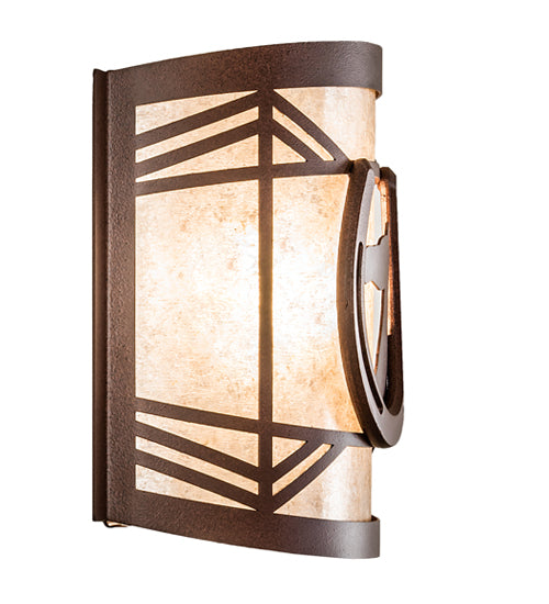 Meyda Lighting Horseshoe 12" Rust Wall Sconce With Silver Mica Shade Glass