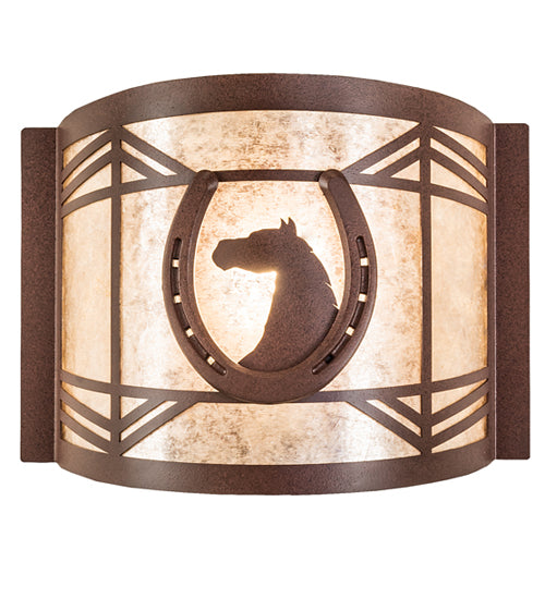 Meyda Lighting Horseshoe 12" Rust Wall Sconce With Silver Mica Shade Glass