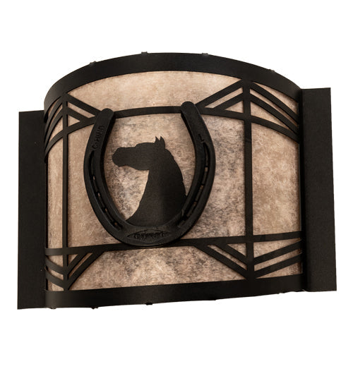 Meyda Lighting Horseshoe 12" Textured Black Wall Sconce With Silver Mica Shade Glass