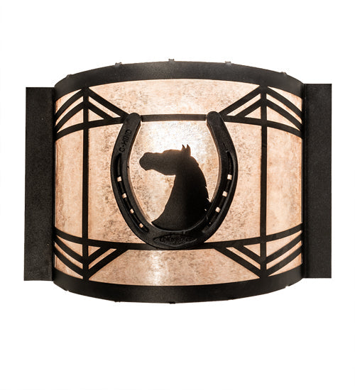 Meyda Lighting Horseshoe 12" Textured Black Wall Sconce With Silver Mica Shade Glass