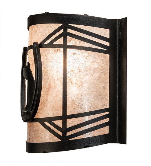 Meyda Lighting Horseshoe 12" Textured Black Wall Sconce With Silver Mica Shade Glass