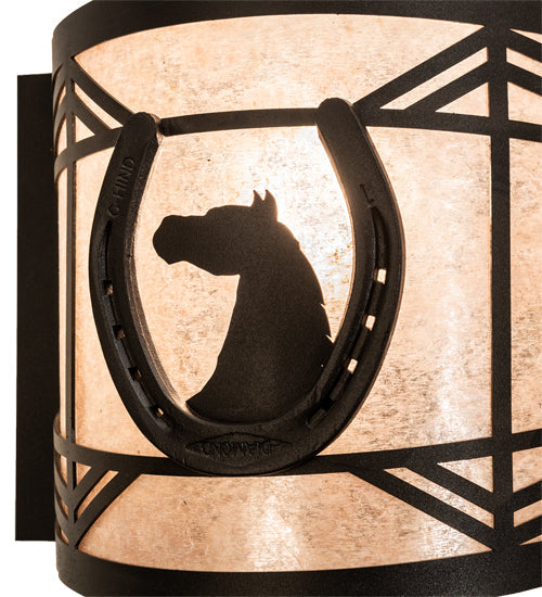Meyda Lighting Horseshoe 12" Textured Black Wall Sconce With Silver Mica Shade Glass