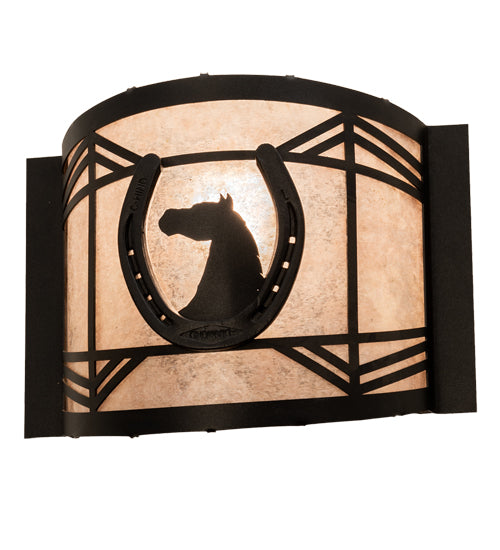 Meyda Lighting Horseshoe 12" Textured Black Wall Sconce With Silver Mica Shade Glass