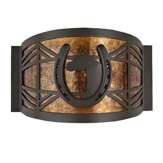 Meyda Lighting Horseshoe 12" Timeless Bronze Wall Sconce With Silver Mica Shade Glass