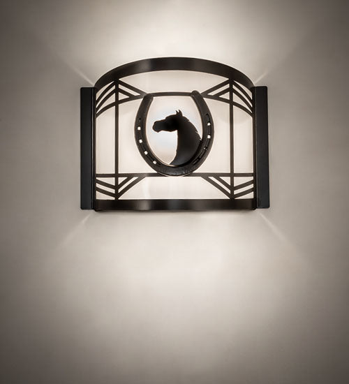 Meyda Lighting Horseshoe 12" Timeless Bronze Wall Sconce With White Statuario Idalight Shade