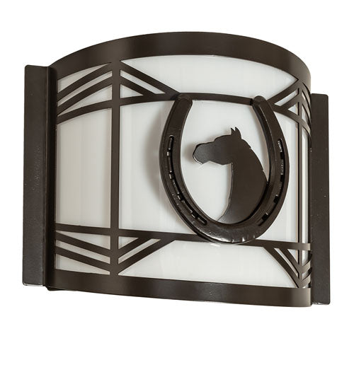 Meyda Lighting Horseshoe 12" Timeless Bronze Wall Sconce With White Statuario Idalight Shade