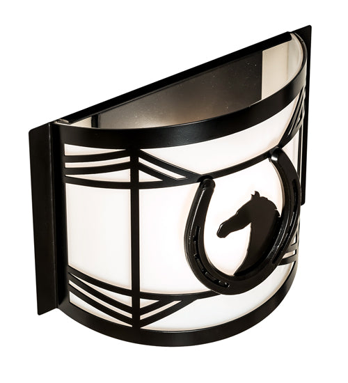 Meyda Lighting Horseshoe 12" Timeless Bronze Wall Sconce With White Statuario Idalight Shade