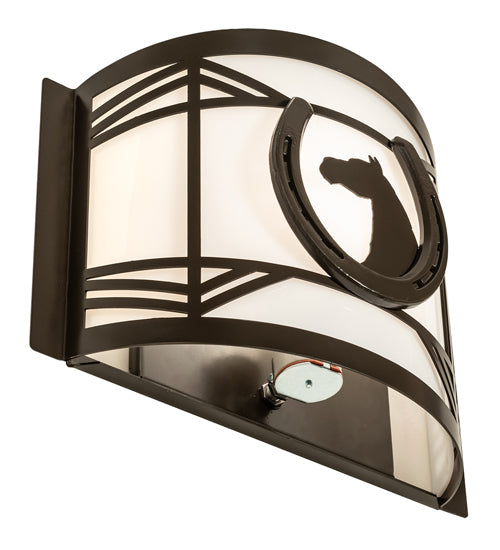 Meyda Lighting Horseshoe 12" Timeless Bronze Wall Sconce With White Statuario Idalight Shade