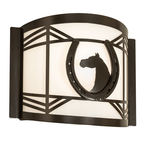 Meyda Lighting Horseshoe 12" Timeless Bronze Wall Sconce With White Statuario Idalight Shade