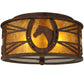 Meyda Lighting Horseshoe 14" 2-Light Rusty Nail Flush Mount Light With Amber Mica Shade Glass