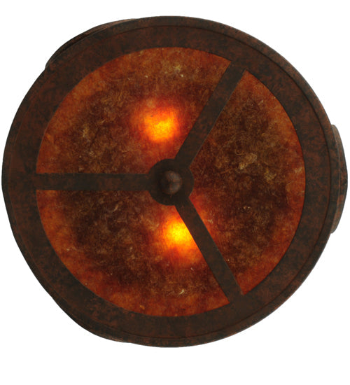 Meyda Lighting Horseshoe 14" 2-Light Rusty Nail Flush Mount Light With Amber Mica Shade Glass