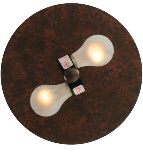 Meyda Lighting Horseshoe 14" 2-Light Rusty Nail Flush Mount Light With Amber Mica Shade Glass