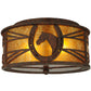 Meyda Lighting Horseshoe 14" 2-Light Rusty Nail Flush Mount Light With Amber Mica Shade Glass