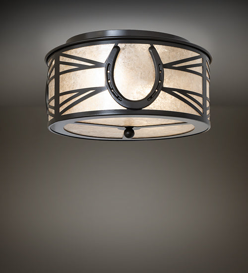 Meyda Lighting Horseshoe 14" 2-Light Timeless Bronze Flush Mount Light With Silver Mica Shade Glass