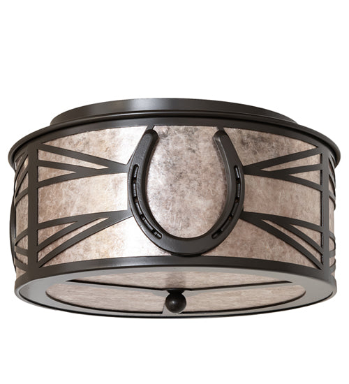 Meyda Lighting Horseshoe 14" 2-Light Timeless Bronze Flush Mount Light With Silver Mica Shade Glass
