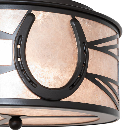 Meyda Lighting Horseshoe 14" 2-Light Timeless Bronze Flush Mount Light With Silver Mica Shade Glass