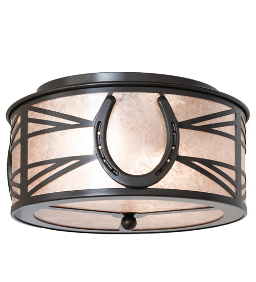 Meyda Lighting Horseshoe 14" 2-Light Timeless Bronze Flush Mount Light With Silver Mica Shade Glass