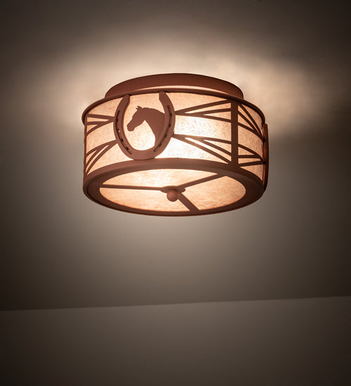 Meyda Lighting Horseshoe 15" 2-Light Rust Flush Mount Light With Silver Mica Shade Glass