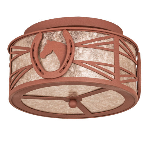 Meyda Lighting Horseshoe 15" 2-Light Rust Flush Mount Light With Silver Mica Shade Glass