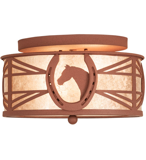 Meyda Lighting Horseshoe 15" 2-Light Rust Flush Mount Light With Silver Mica Shade Glass