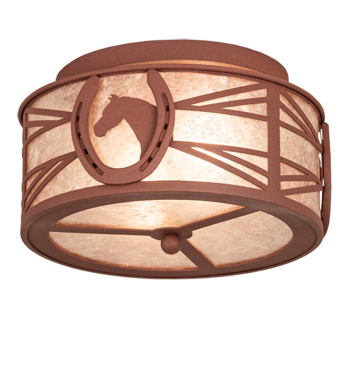 Meyda Lighting Horseshoe 15" 2-Light Rust Flush Mount Light With Silver Mica Shade Glass