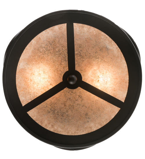 Meyda Lighting Horseshoe 15" 2-Light Textured Black Flush Mount Light With Silver Mica Shade Glass