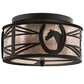 Meyda Lighting Horseshoe 15" 2-Light Textured Black Flush Mount Light With Silver Mica Shade Glass