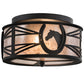 Meyda Lighting Horseshoe 15" 2-Light Textured Black Flush Mount Light With Silver Mica Shade Glass