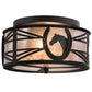 Meyda Lighting Horseshoe 15" 2-Light Textured Black Flush Mount Light With Silver Mica Shade Glass