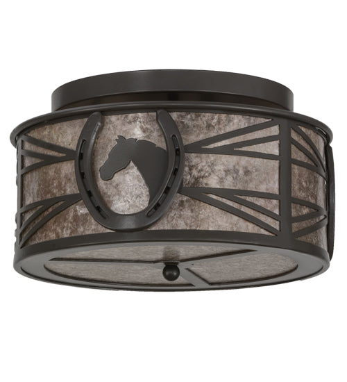 Meyda Lighting Horseshoe 15" 2-Light Timeless Bronze Flush Mount Light With Silver Mica Shade Glass