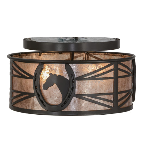 Meyda Lighting Horseshoe 15" 2-Light Timeless Bronze Flush Mount Light With Silver Mica Shade Glass