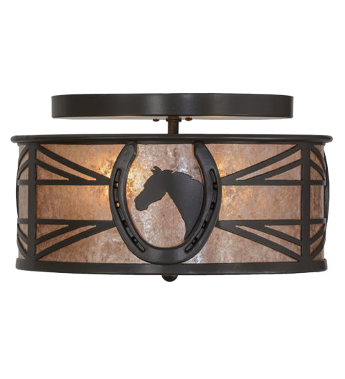 Meyda Lighting Horseshoe 15" 2-Light Timeless Bronze Flush Mount Light With Silver Mica Shade Glass