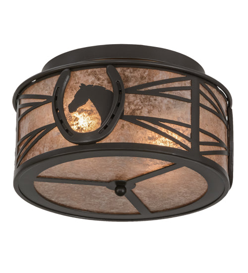 Meyda Lighting Horseshoe 15" 2-Light Timeless Bronze Flush Mount Light With Silver Mica Shade Glass