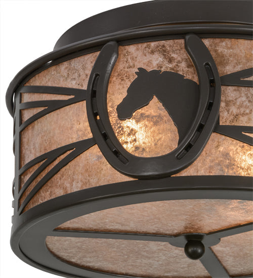 Meyda Lighting Horseshoe 15" 2-Light Timeless Bronze Flush Mount Light With Silver Mica Shade Glass